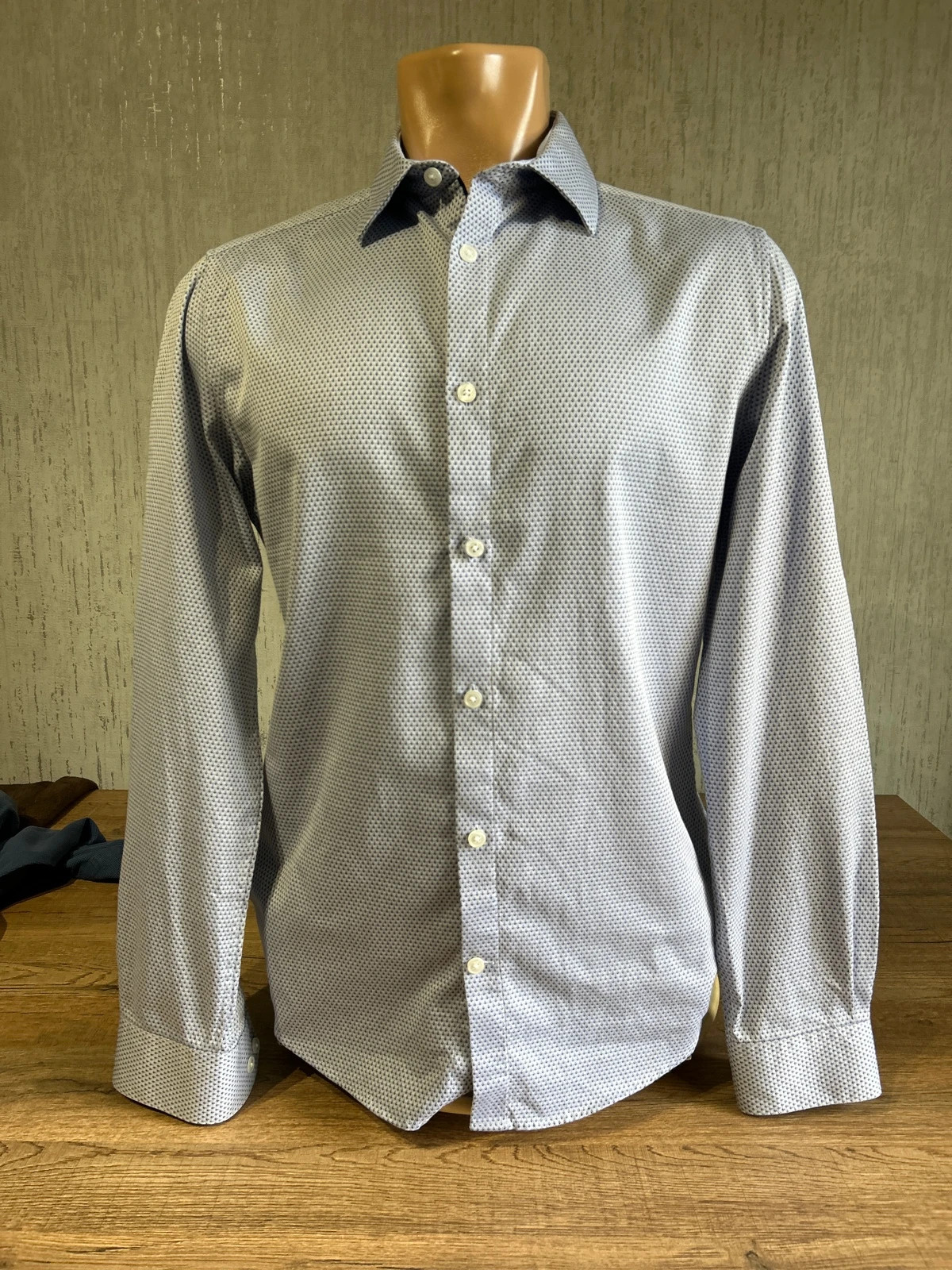 Chemise Brice Easy Slim Motif Geometrique Bleu Homme Taille S Coton Stretch