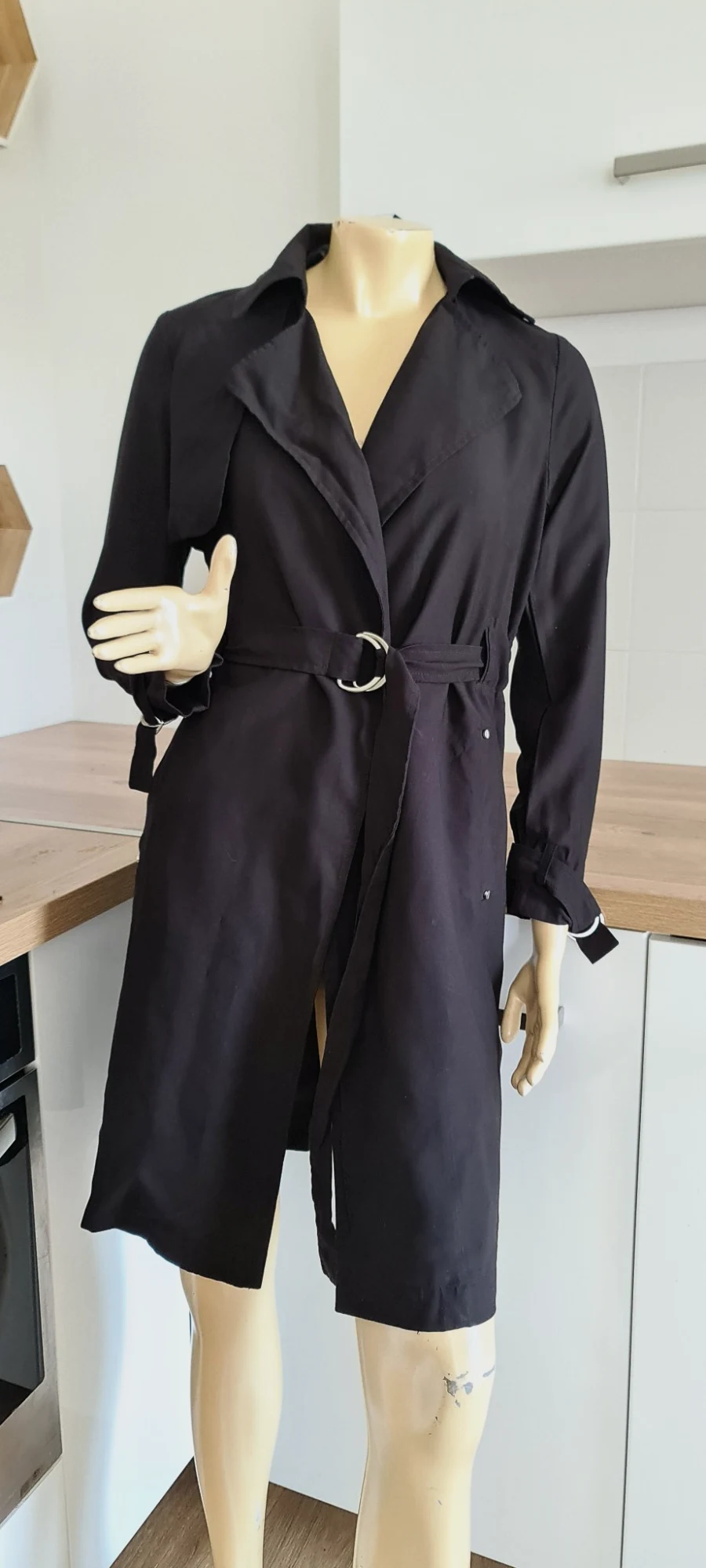 superbe manteau trench noir foncer neuf taille 36 new look avec ceinture