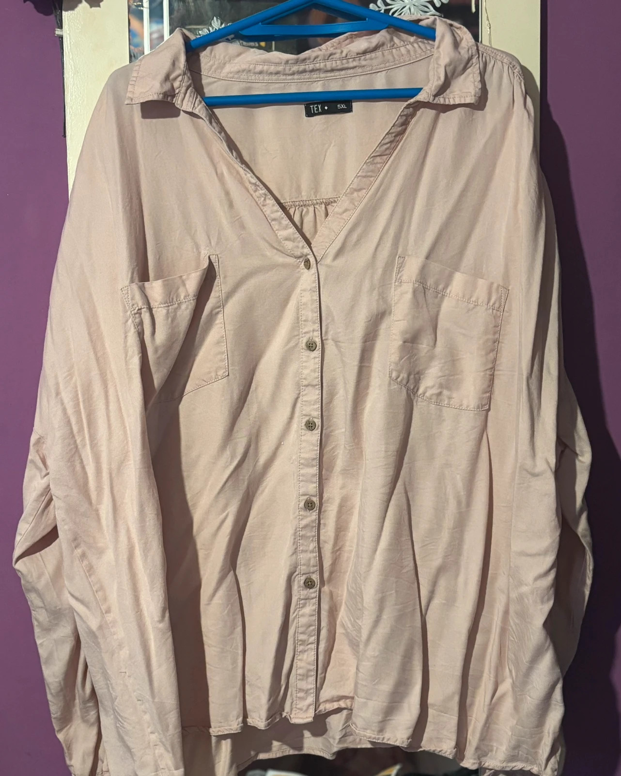 Camisa fluida rosa palo oversize - Talla 5XL (TEX) – TEX – taille 5XL / 50 / 22