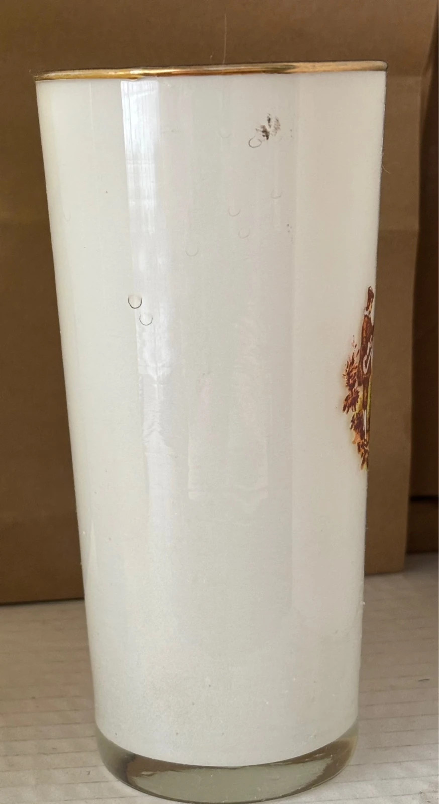 5 vasos de opalina vintage con dibujos y filo dorado – Top Vintage 2