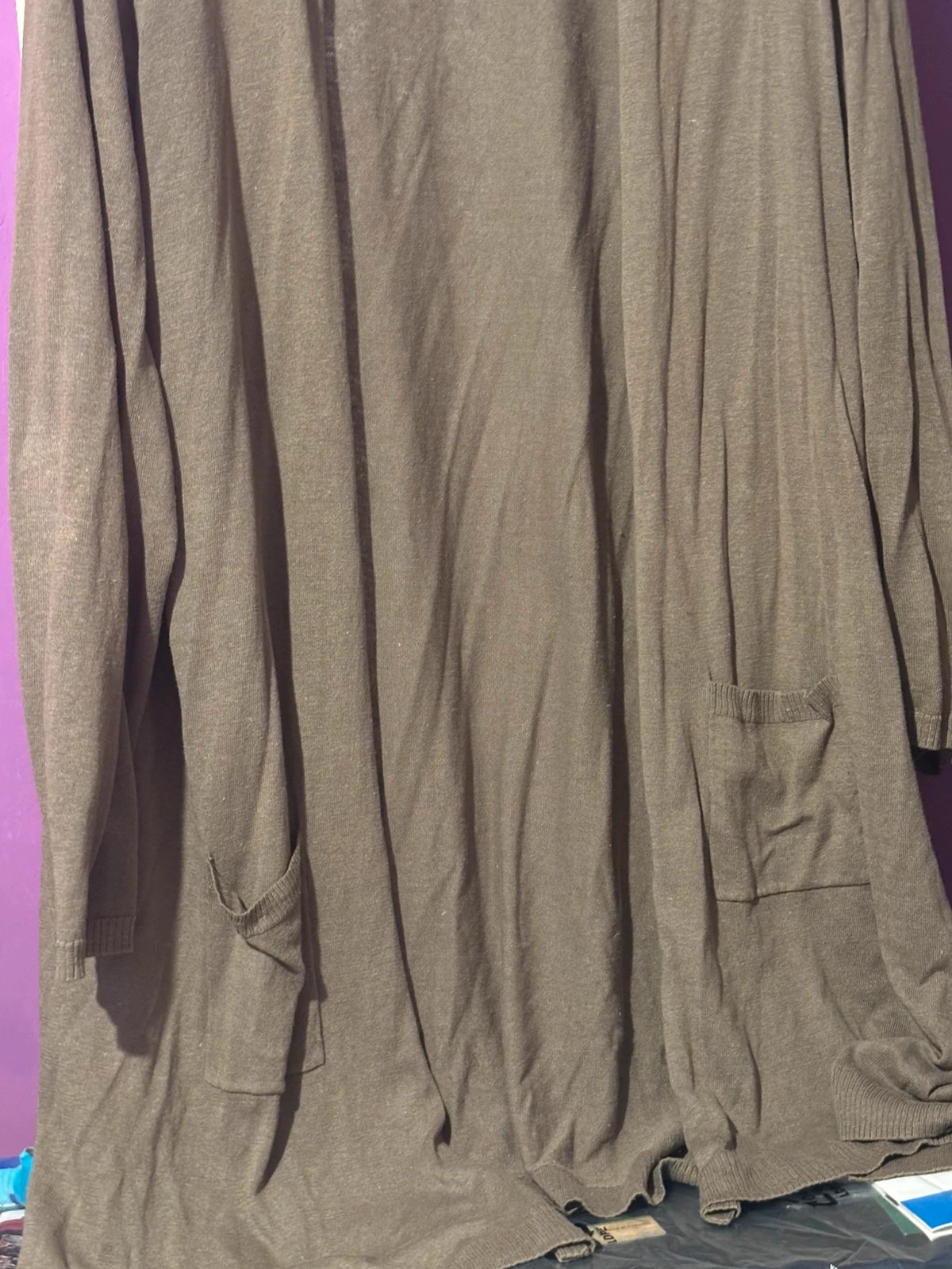 Chaqueta de punto larga oversize verde oliva / caqui con bolsillos – taille L / 40 / 12 2