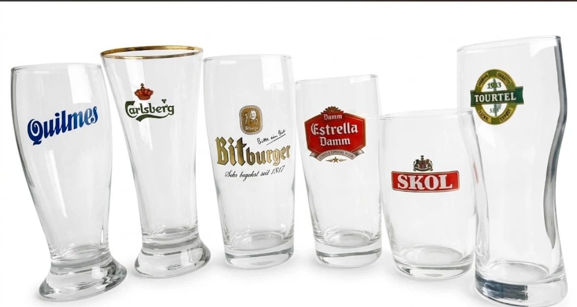 Lote 6 vasos cerveza vintage | Carlsberg, Quilmes, Bitburger, Estrella Damm