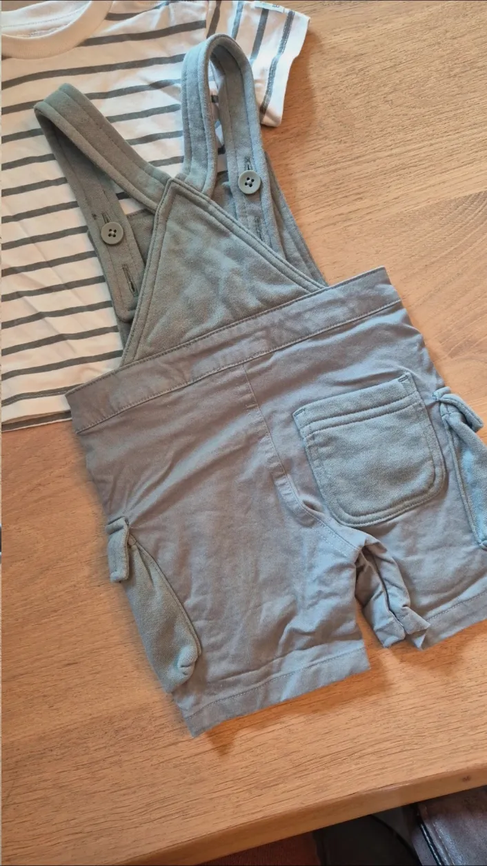 Ensemble bébé salopette et tee-shirt – IKKS – gris et blanc 2