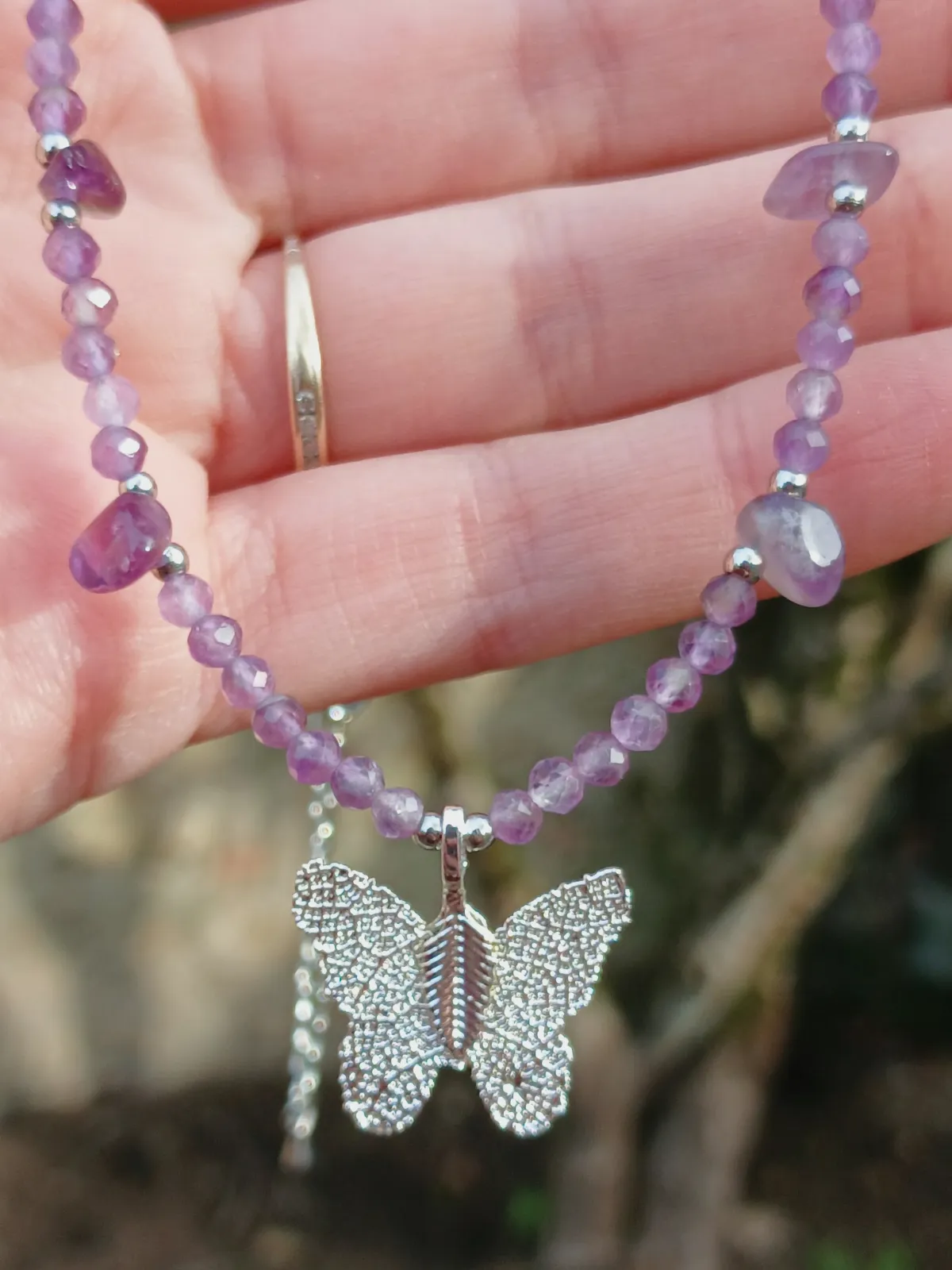 Collier ras-de-cou papillon en Améthyste et plaqué argent – Sans marque 2