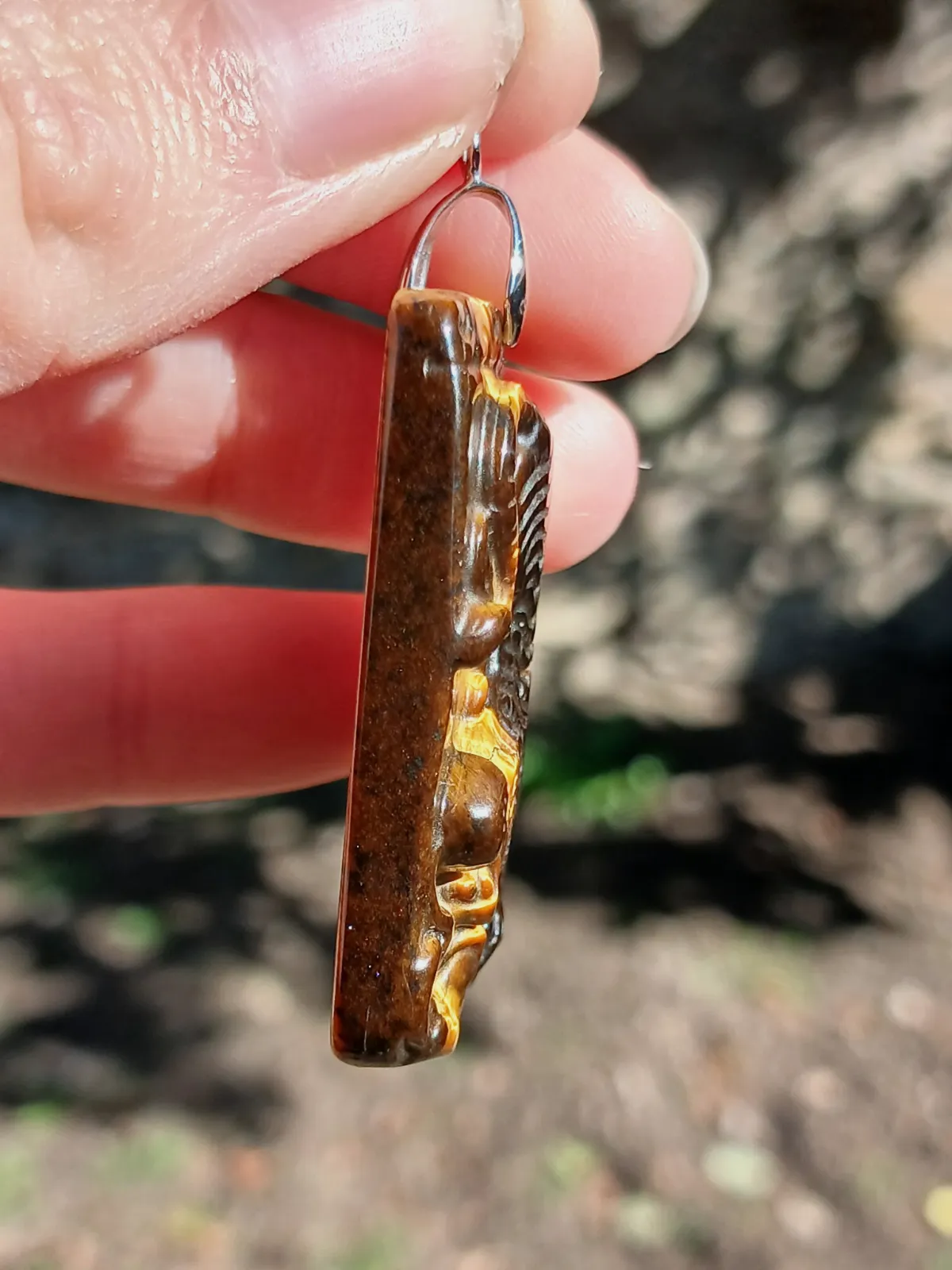 Pendentif oeil de tigre sculpté – Sans marque – taille Taille unique 2