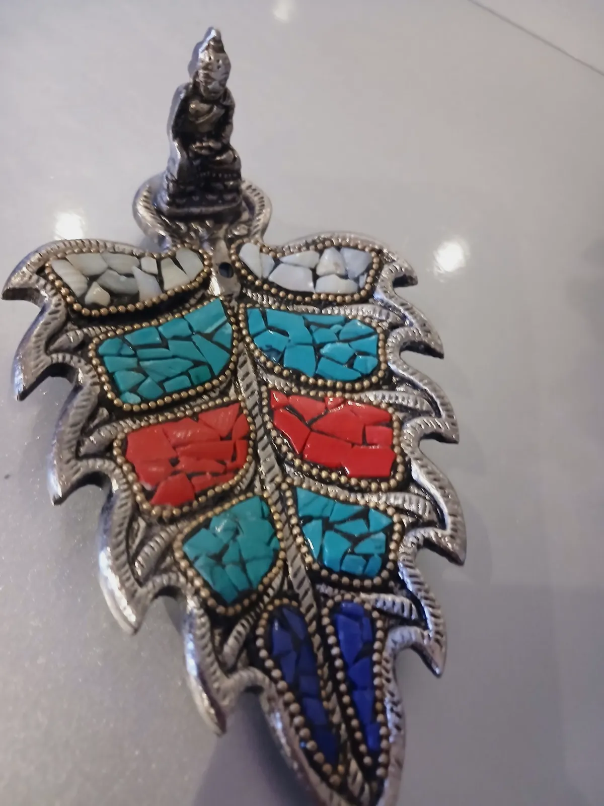 Porte-encens feuille Bouddha métal mosaïque – sans marque 3