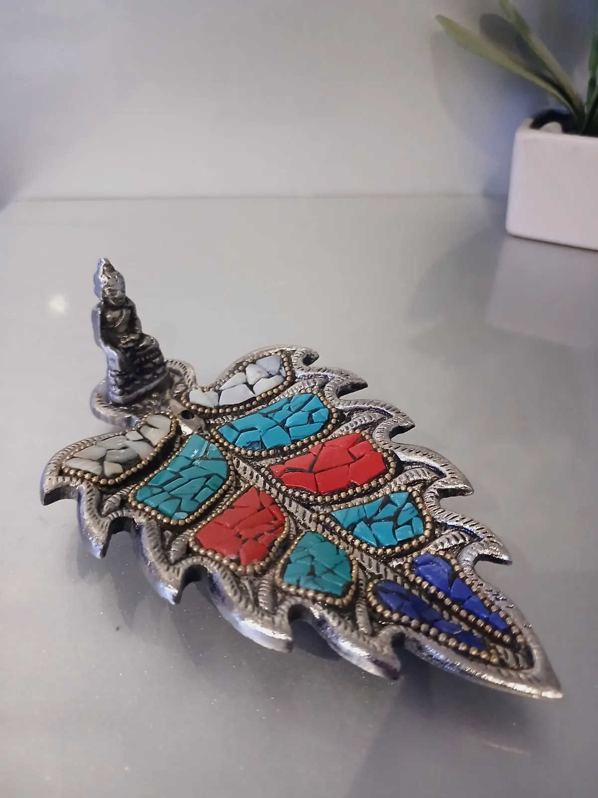 Porte-encens feuille Bouddha métal mosaïque – sans marque 2