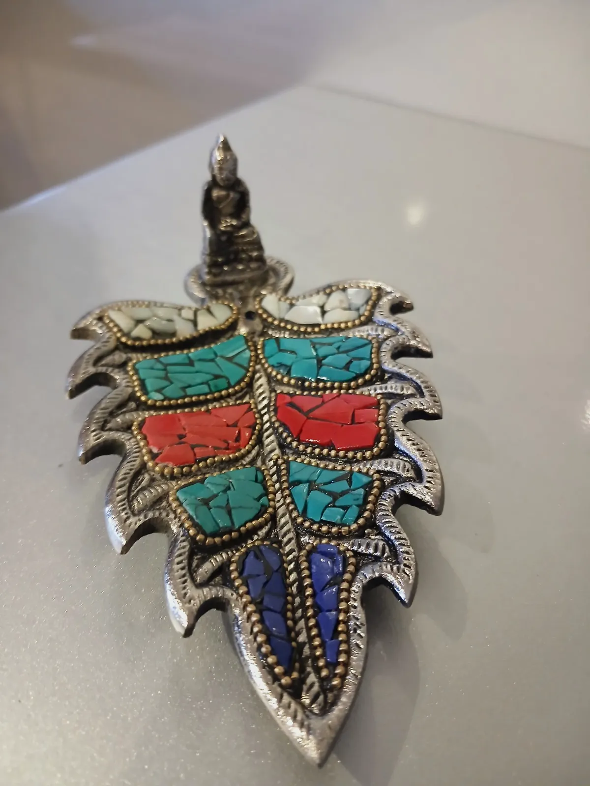 Porte-encens feuille Bouddha métal mosaïque – sans marque 4