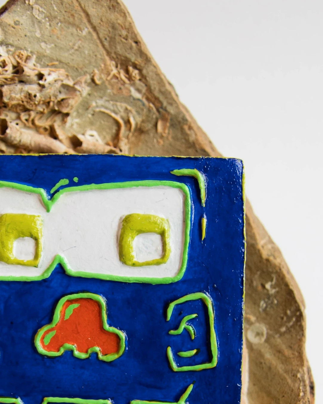 Escultura Cerámica Abstracta Cara y Gafas - Decoración Azul y Verde Pop Art / Eccléctica – Art 4