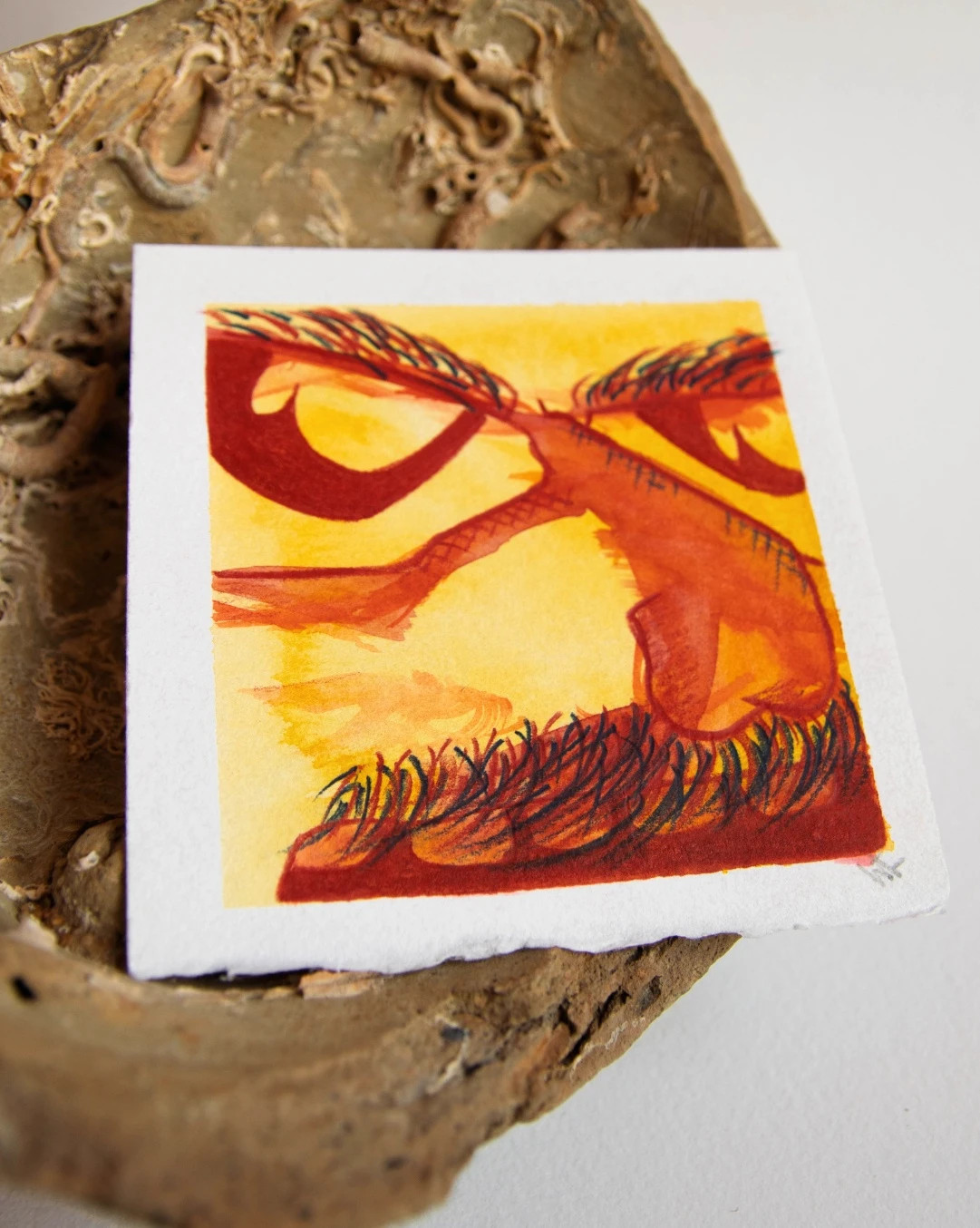 Mini Acuarela Original Arte Abstracto Rojo y Amarillo 9x9 – Art 2