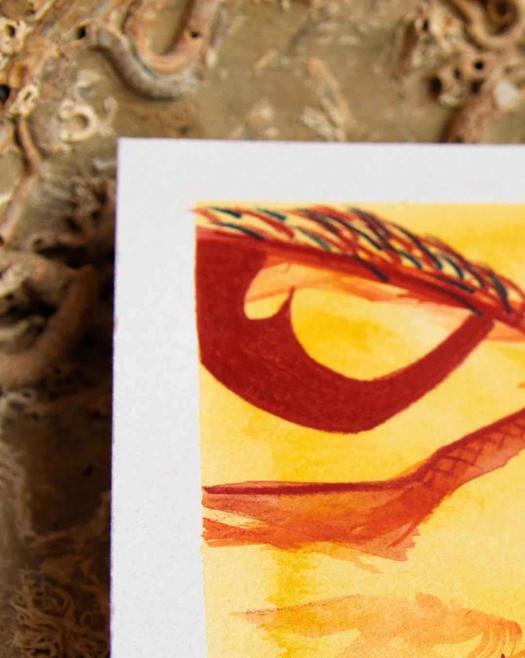 Mini Acuarela Original Arte Abstracto Rojo y Amarillo 9x9 – Art 4