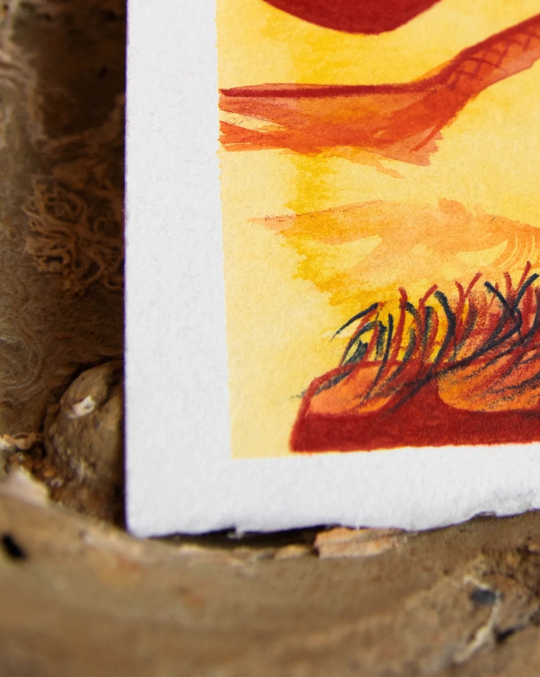 Mini Acuarela Original Arte Abstracto Rojo y Amarillo 9x9 – Art 5