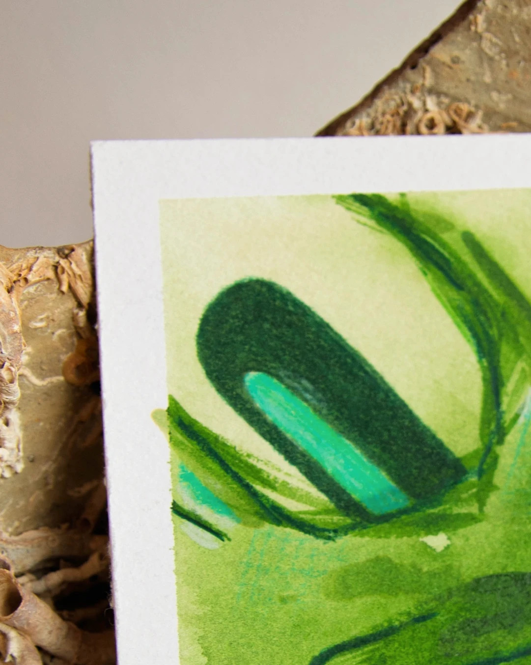Mini Acuarela Original Arte Abstracto Verde 9x9 – Art 3