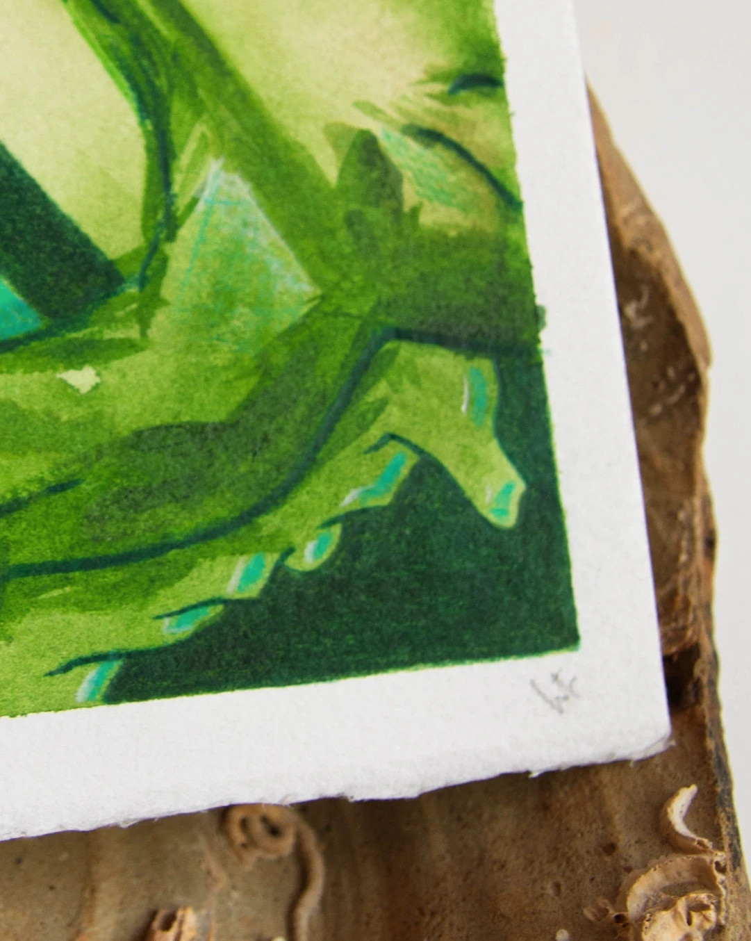 Mini Acuarela Original Arte Abstracto Verde 9x9 – Art 4