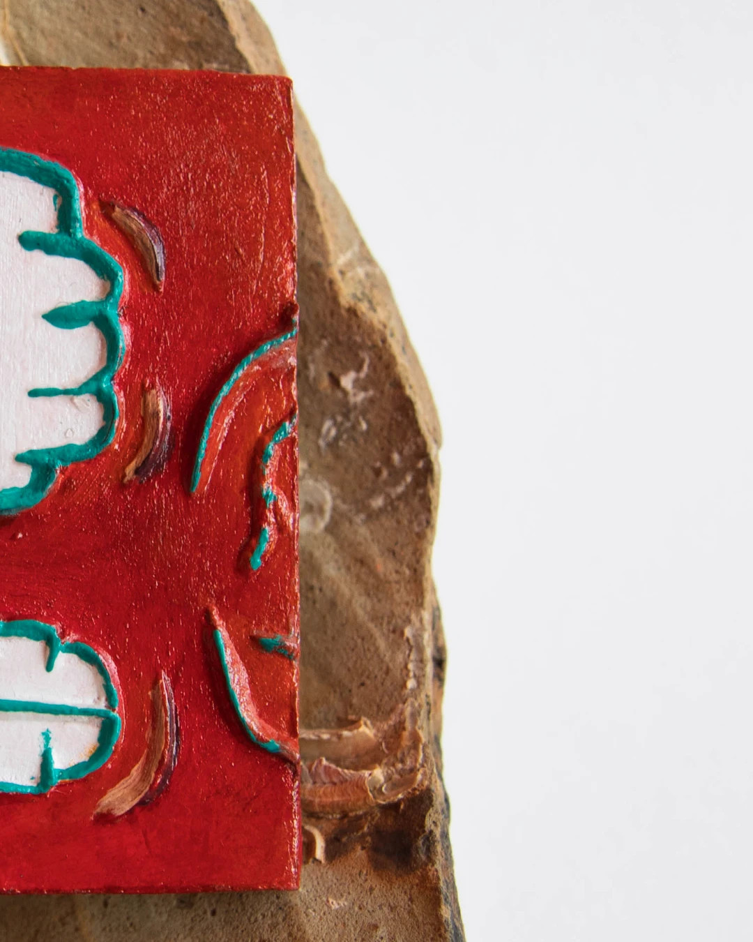 Escultura Cerámica Abstracta Ojo y Dientes - Decoración Roja y Turquesa Japandi / Pop Art – Art 2