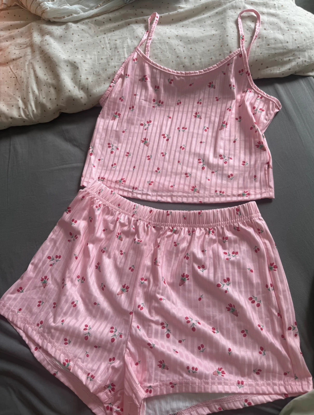Ensemble pyjama côtelé rose fleuri – Shein – taille M / 38 / 10 2