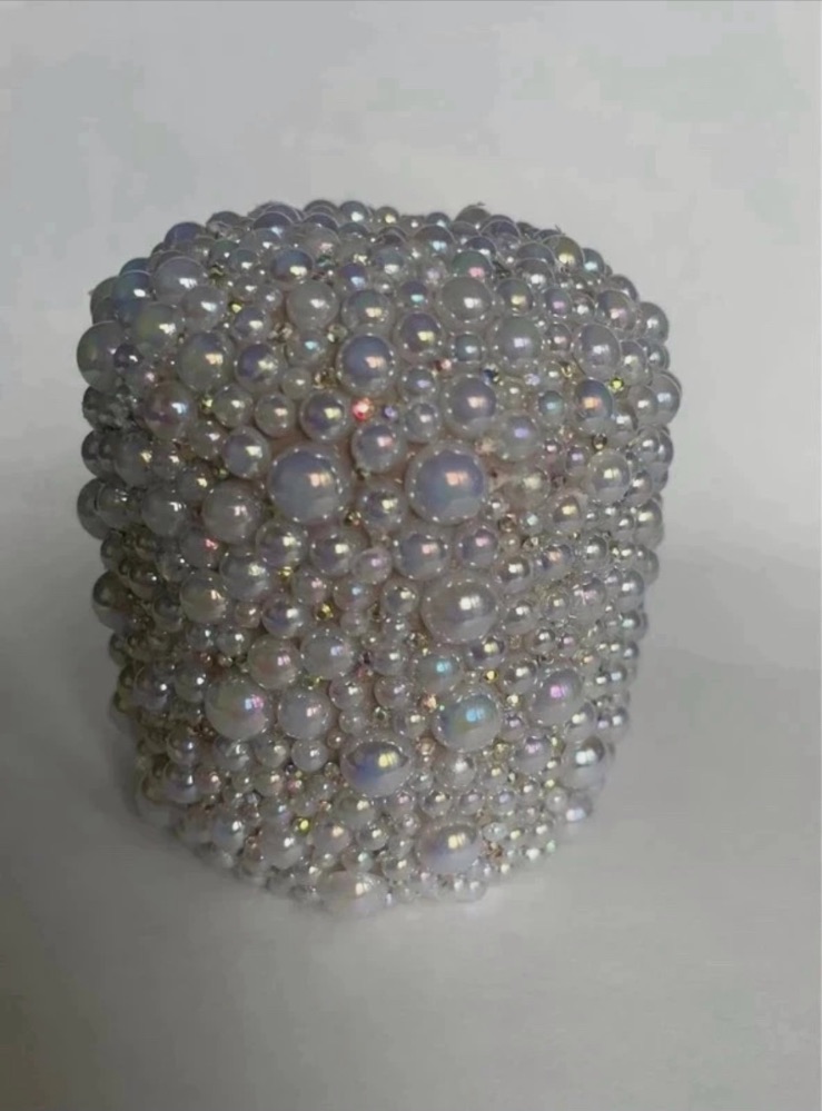 Bougeoir décoratif recouvert de perles irisées – Fait mains 3