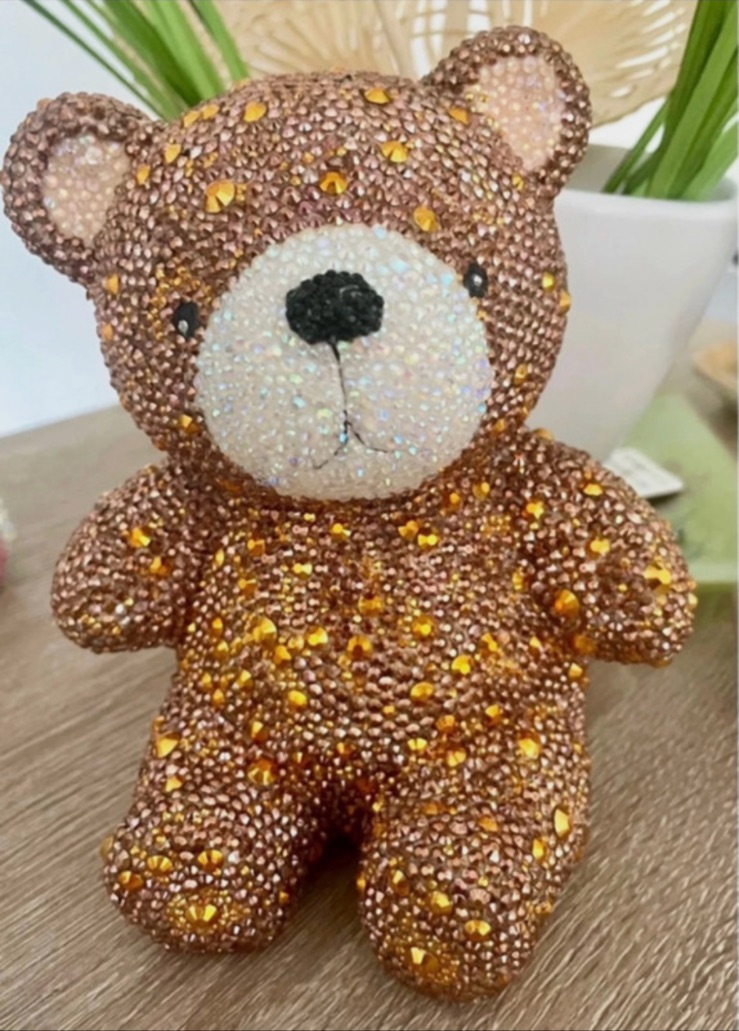 Tirelire ourson décorative en strass dorés – Fait mains 5