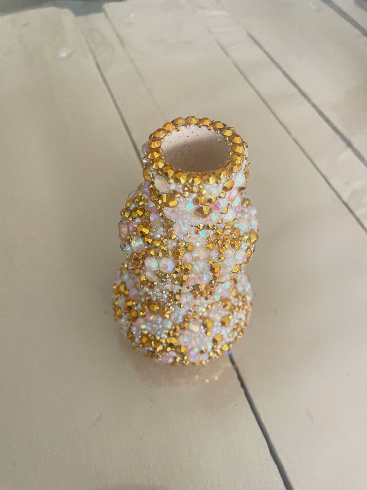Bougeoirs décoratif orné de strass et perles dorées – Fait mains 3
