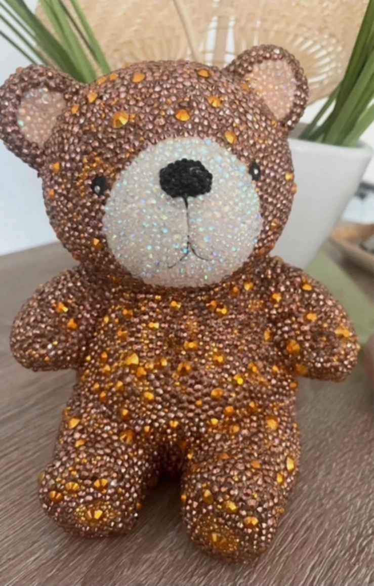 Tirelire ourson décorative en strass dorés – Fait mains 4