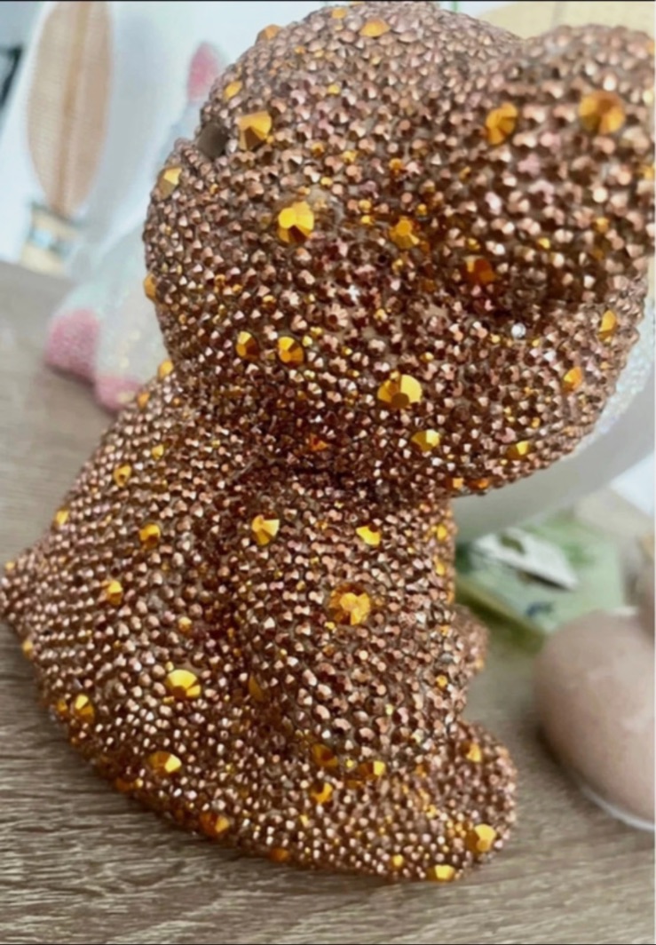 Tirelire ourson décorative en strass dorés – Fait mains 2