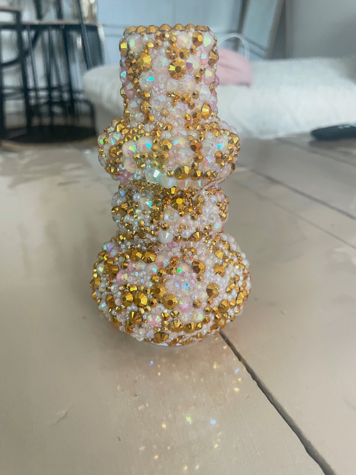 Bougeoirs décoratif orné de strass et perles dorées – Fait mains 2