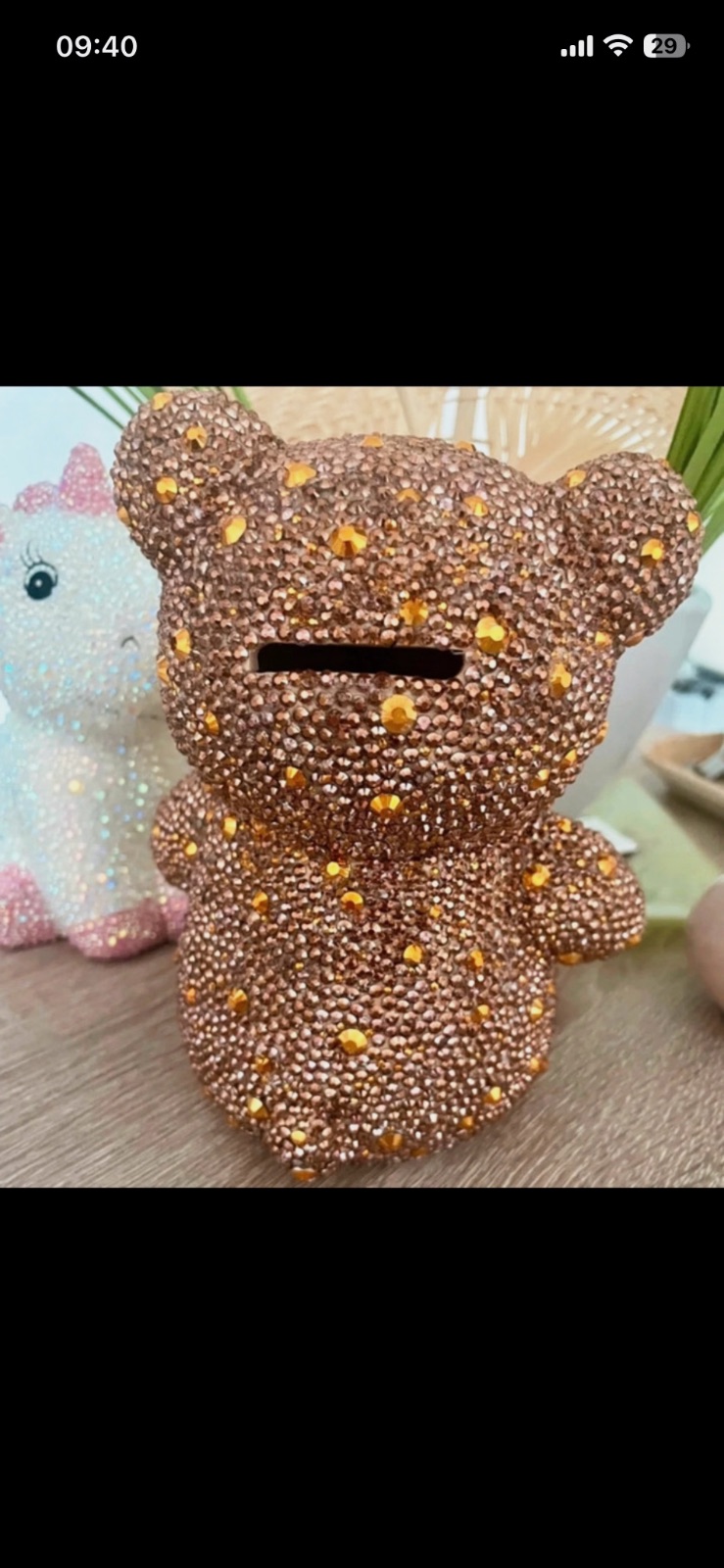 Tirelire ourson décorative en strass dorés – Fait mains 3