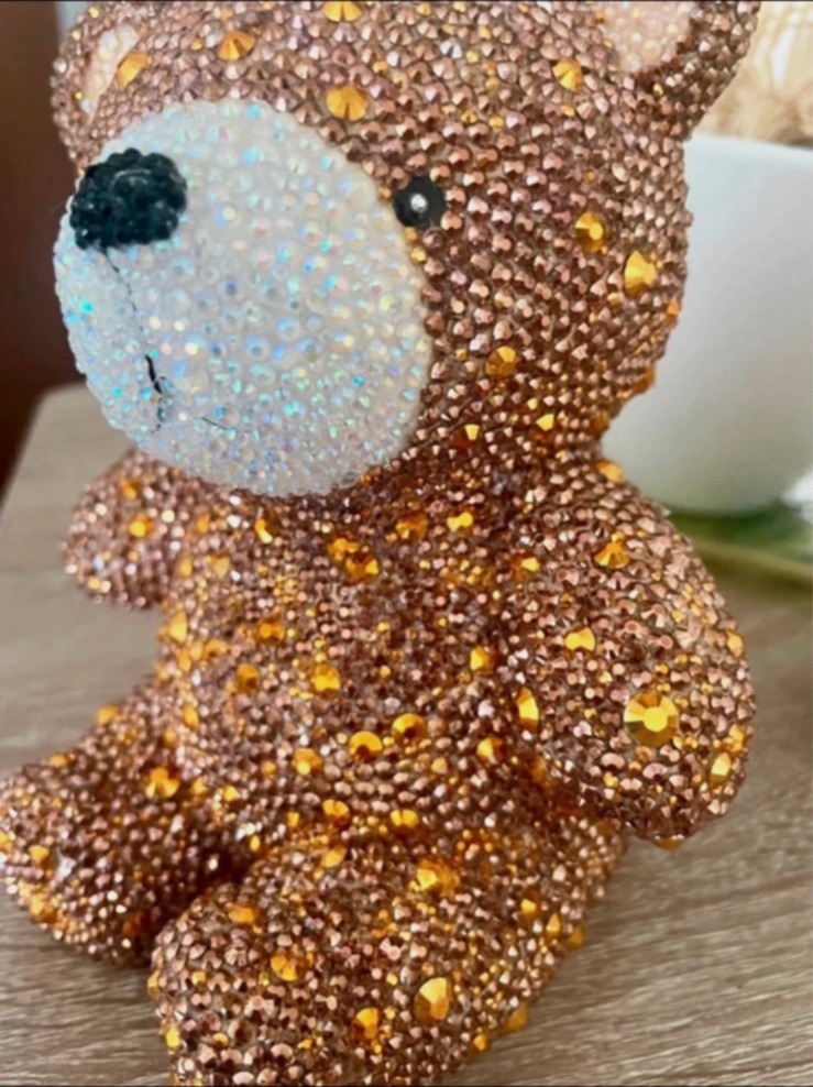 Tirelire ourson décorative en strass dorés – Fait mains 6