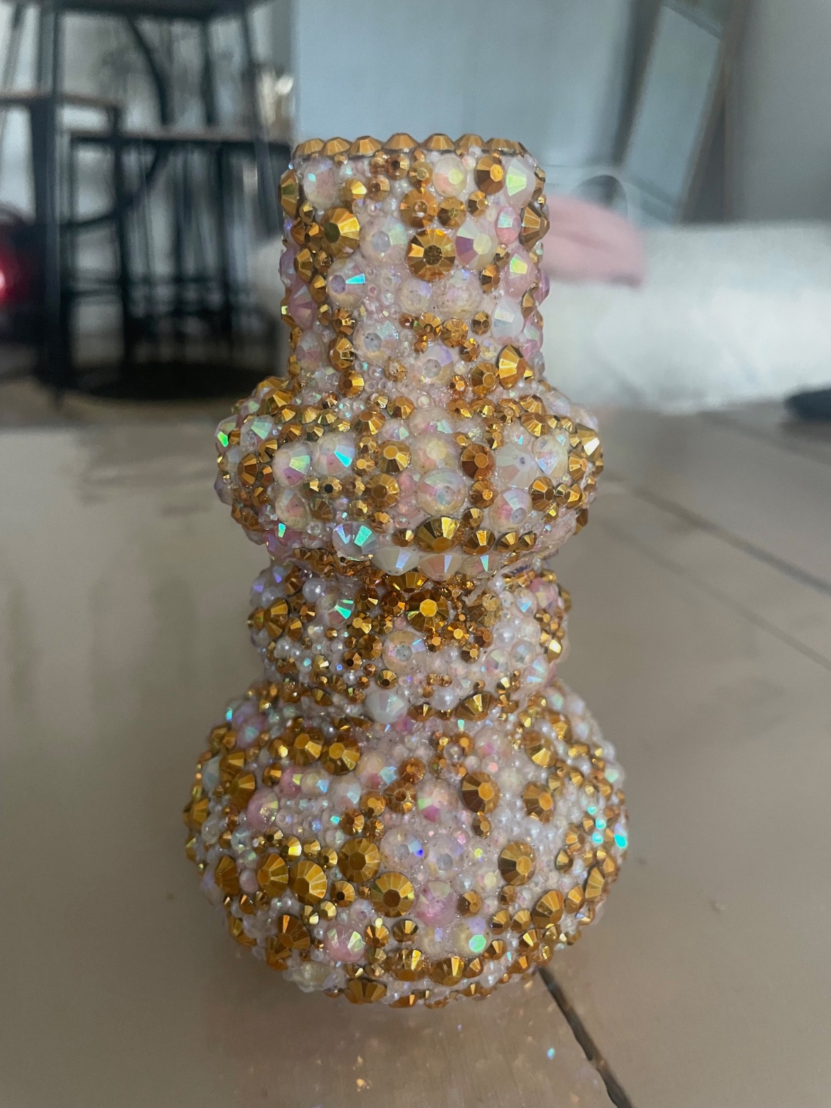 Bougeoirs décoratif orné de strass et perles dorées – Fait mains 4