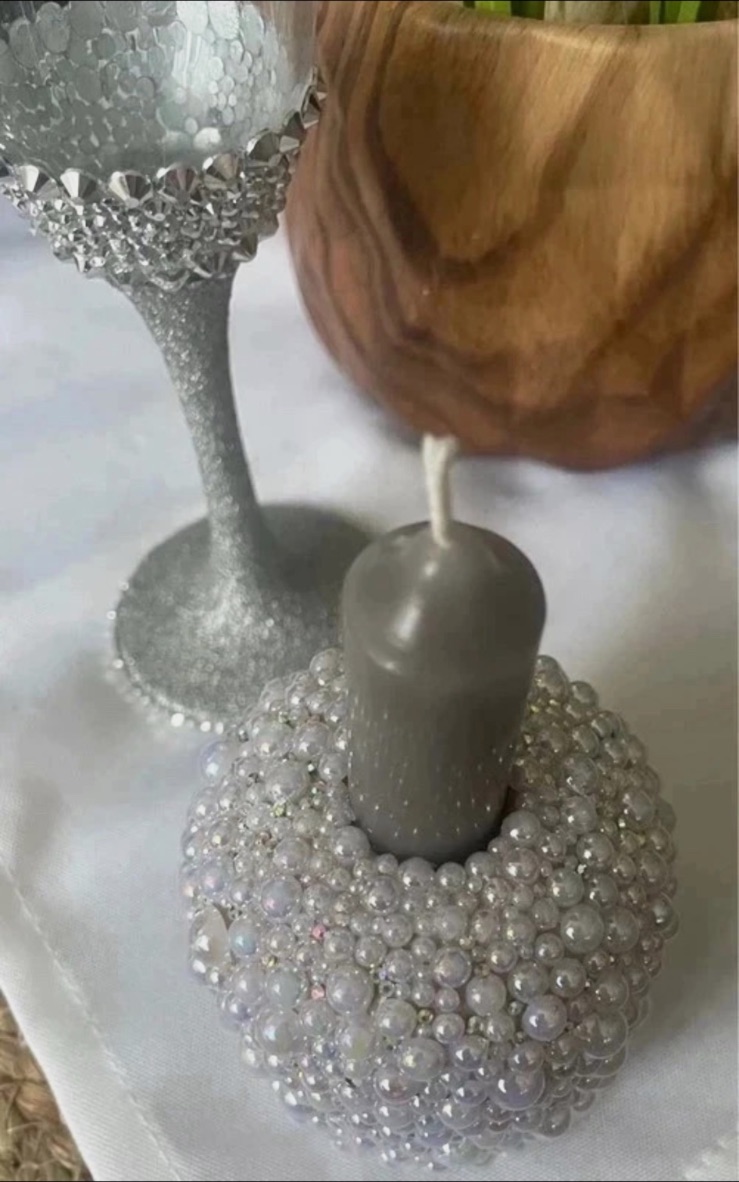 Bougeoir décoratif recouvert de perles irisées – Fait mains 7