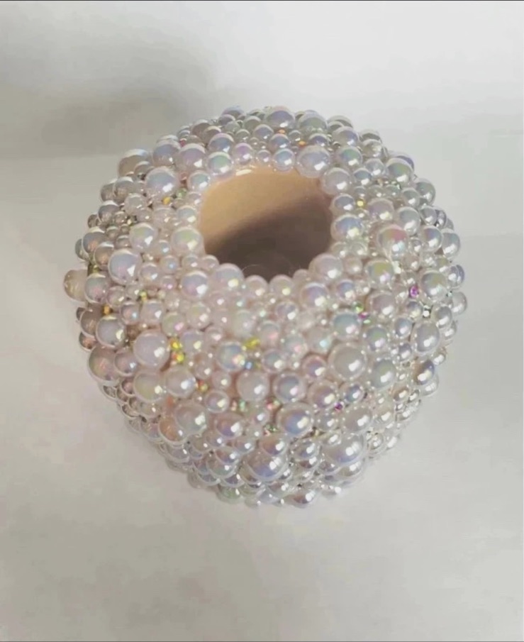 Bougeoir décoratif recouvert de perles irisées – Fait mains 2