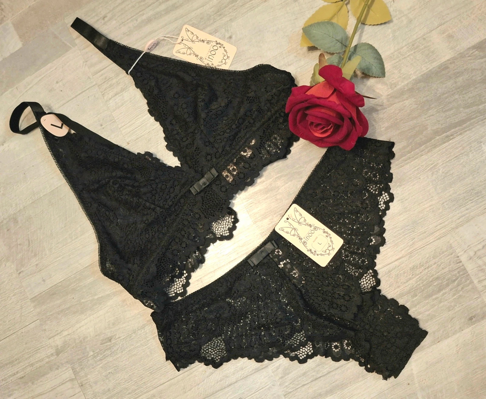 Ensemble dentelle noire lingerie fine triangle et tanga – Inoo Lingerie – taille XL / 42 / 14 2