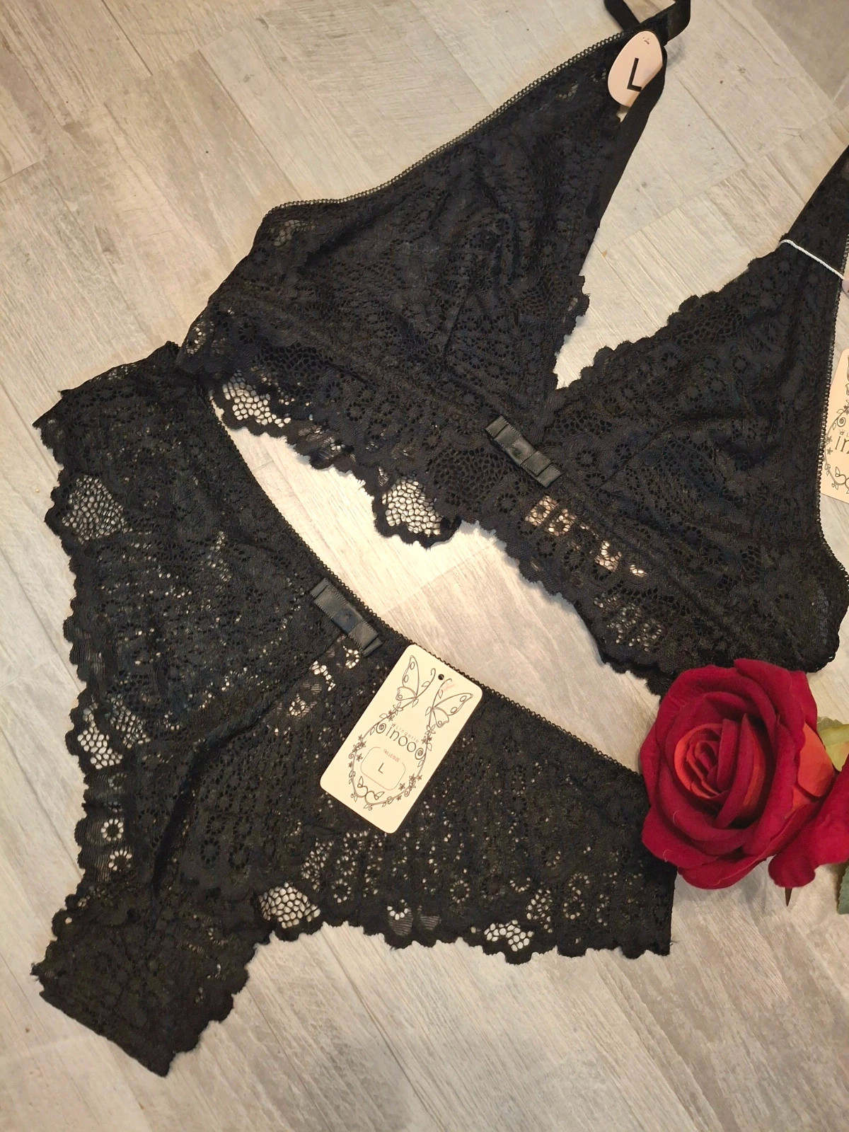 Ensemble dentelle noire lingerie fine triangle et tanga – Inoo Lingerie – taille XL / 42 / 14 3