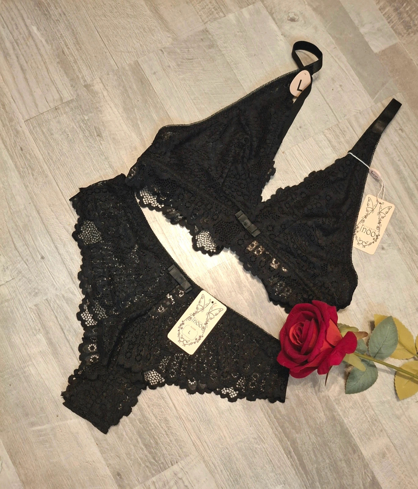 Ensemble dentelle noire lingerie fine triangle et tanga – Inoo Lingerie – taille XL / 42 / 14