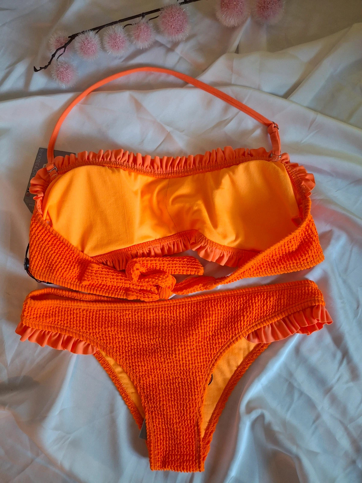Maillot 2pces orange fluo matière gauffre – Tendance – taille S / 36 / 8 2