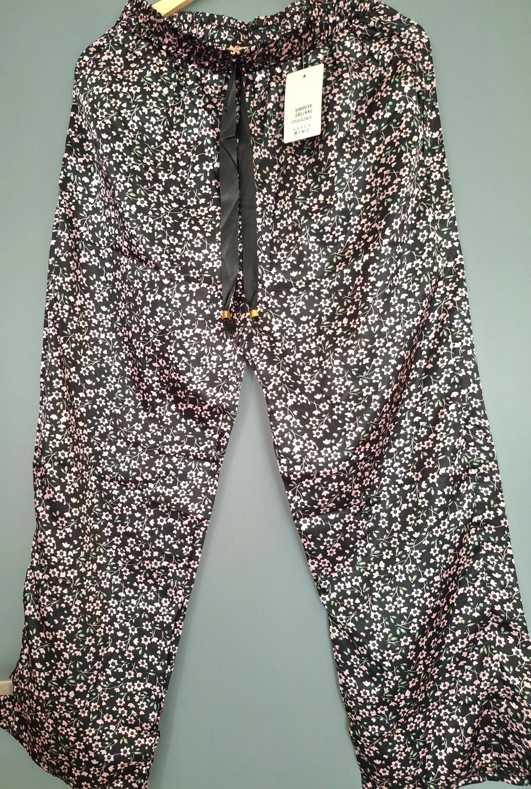 Pantalon palazzo fleurie impression Liberty – Pink & Sky – taille XXL / 44 / 16 3