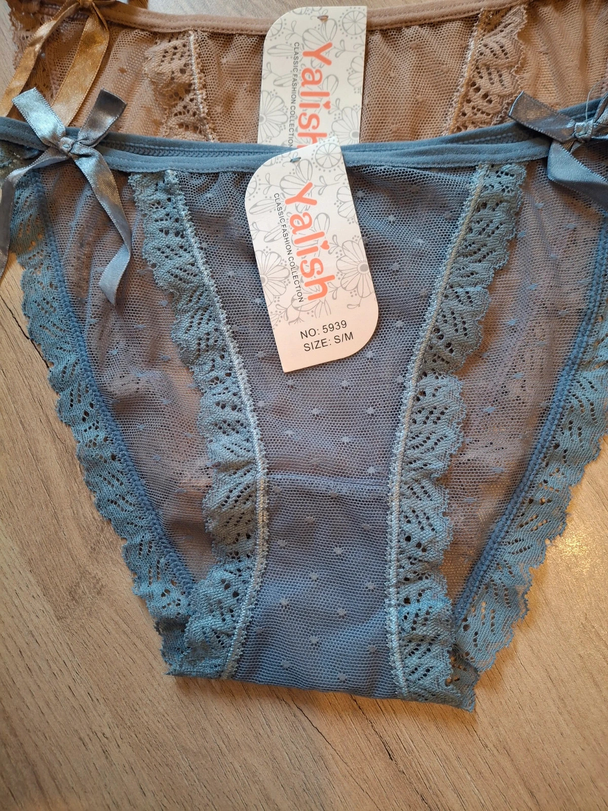 Lot de tanga dentelle fine avec détails nœud – Rose – taille XL / 42 / 14 2