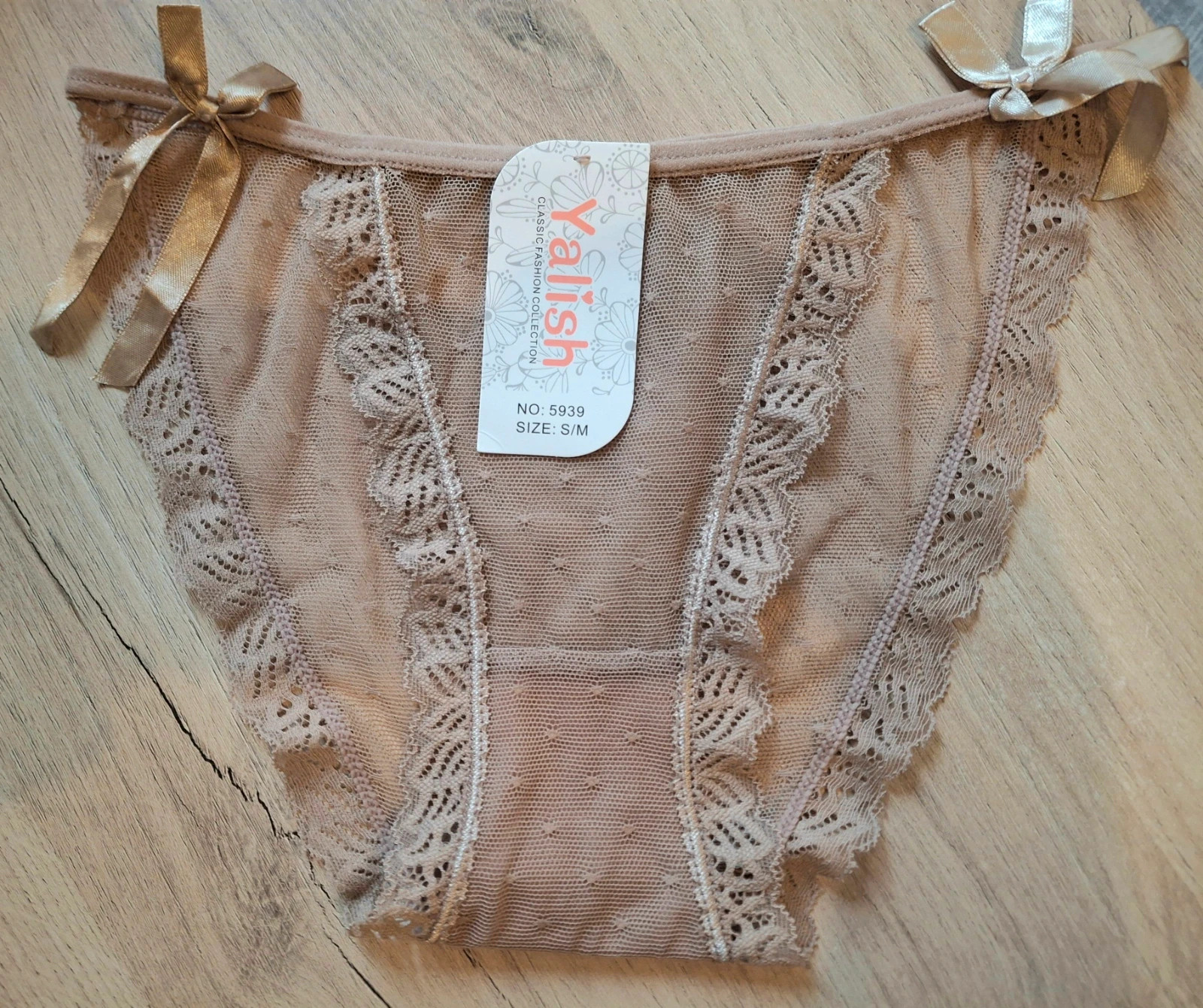 Lot de tanga dentelle fine avec détails nœud – Rose – taille XL / 42 / 14 3