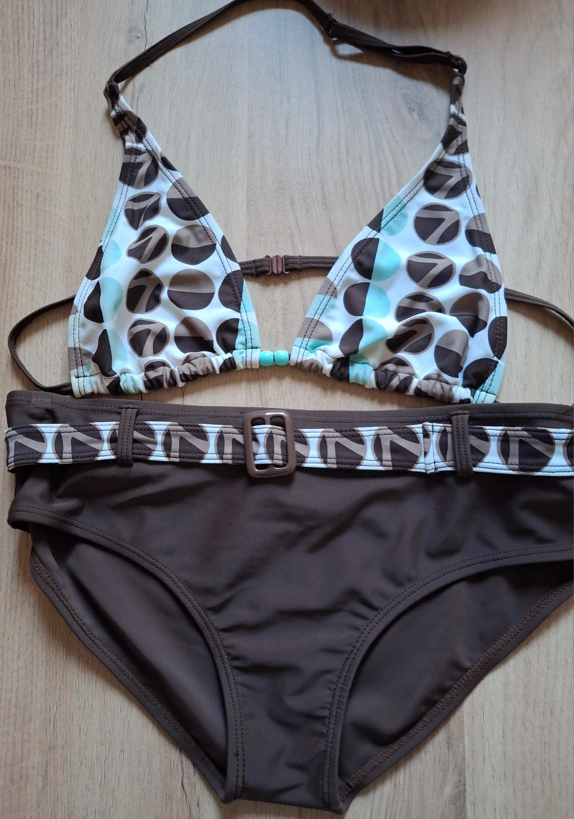 Maillot 2pces marron et turquoise