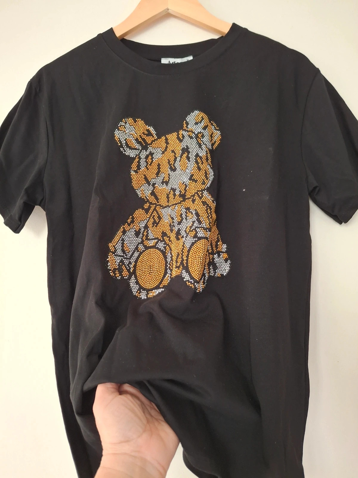T shirt noir Impression Teddy Berry strass – agapa – taille Taille unique