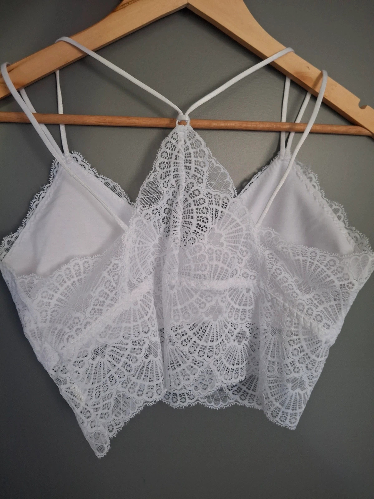 Bralette crop top dentelle blanche bretelles fines élastique – Ancona – taille XL / 42 / 14 4