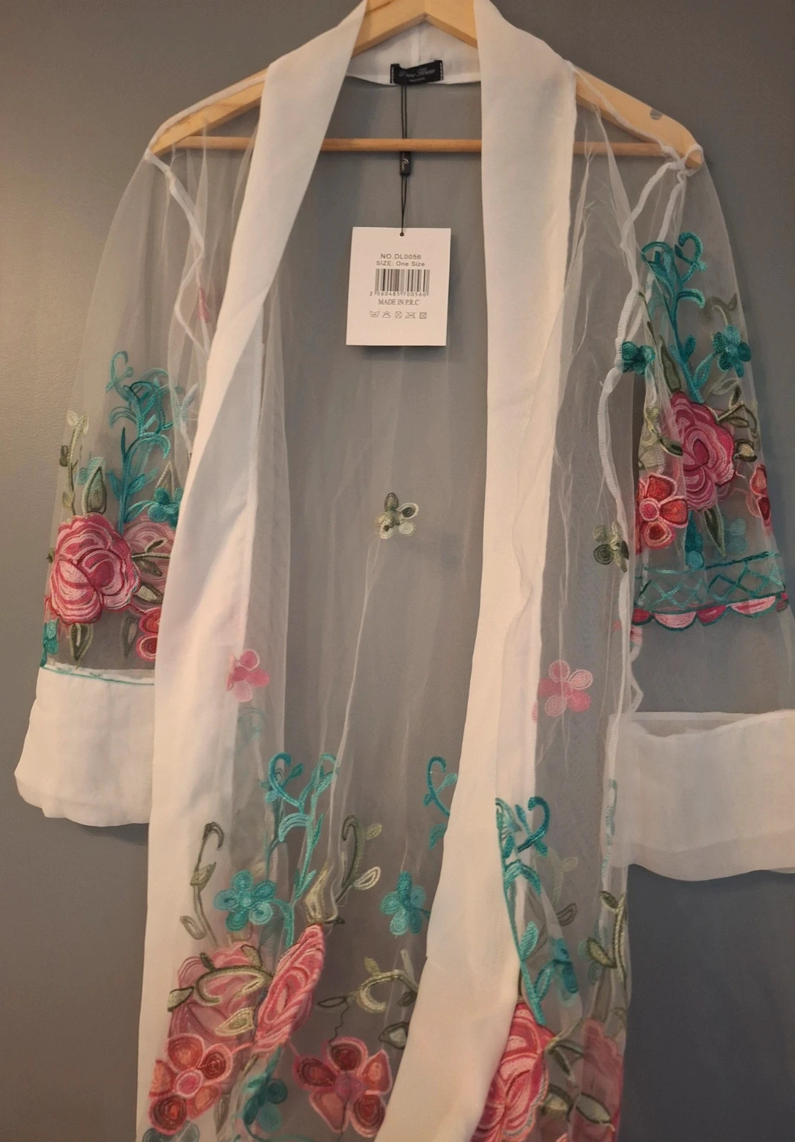Kimono sarong voile blanc avec de jolies broderies – Power Flower – taille Taille unique 3