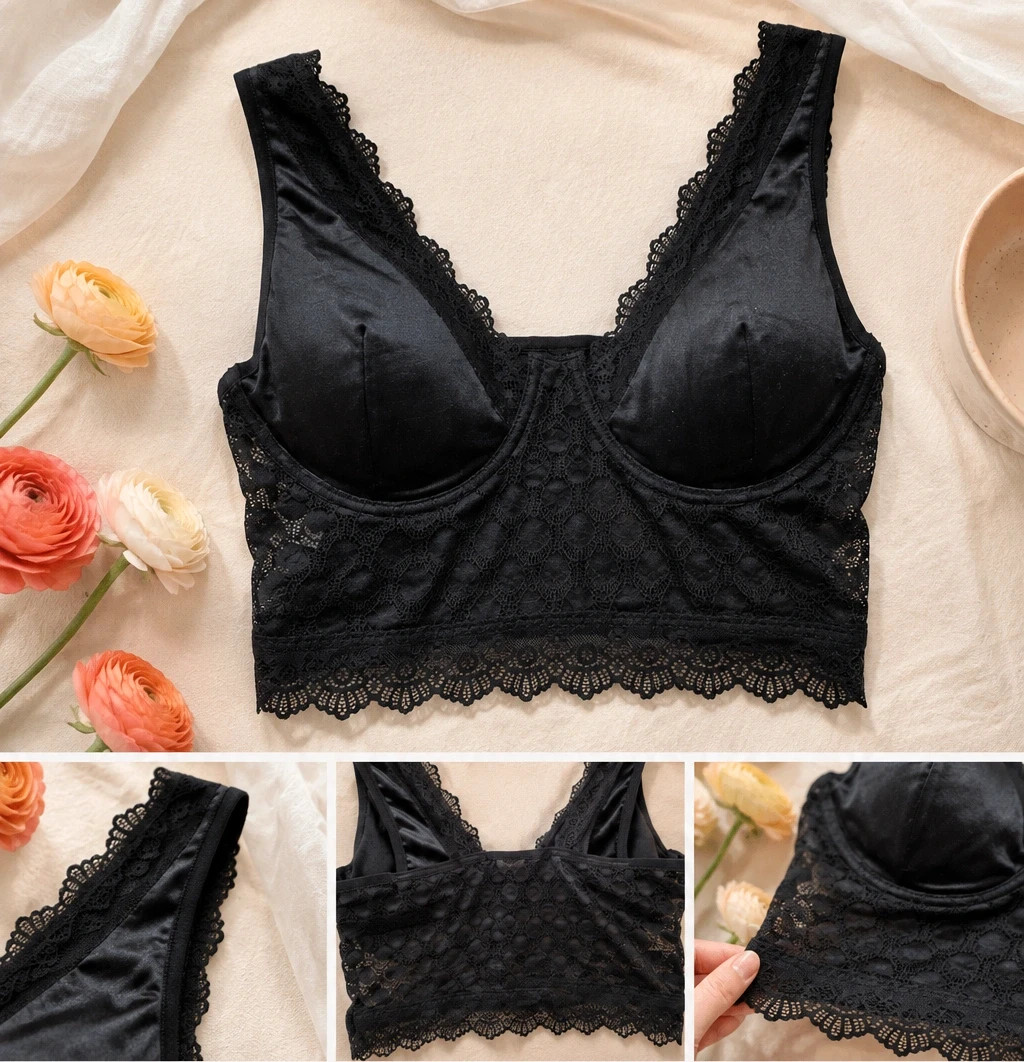Brassière bustier élégante noir effet Velours