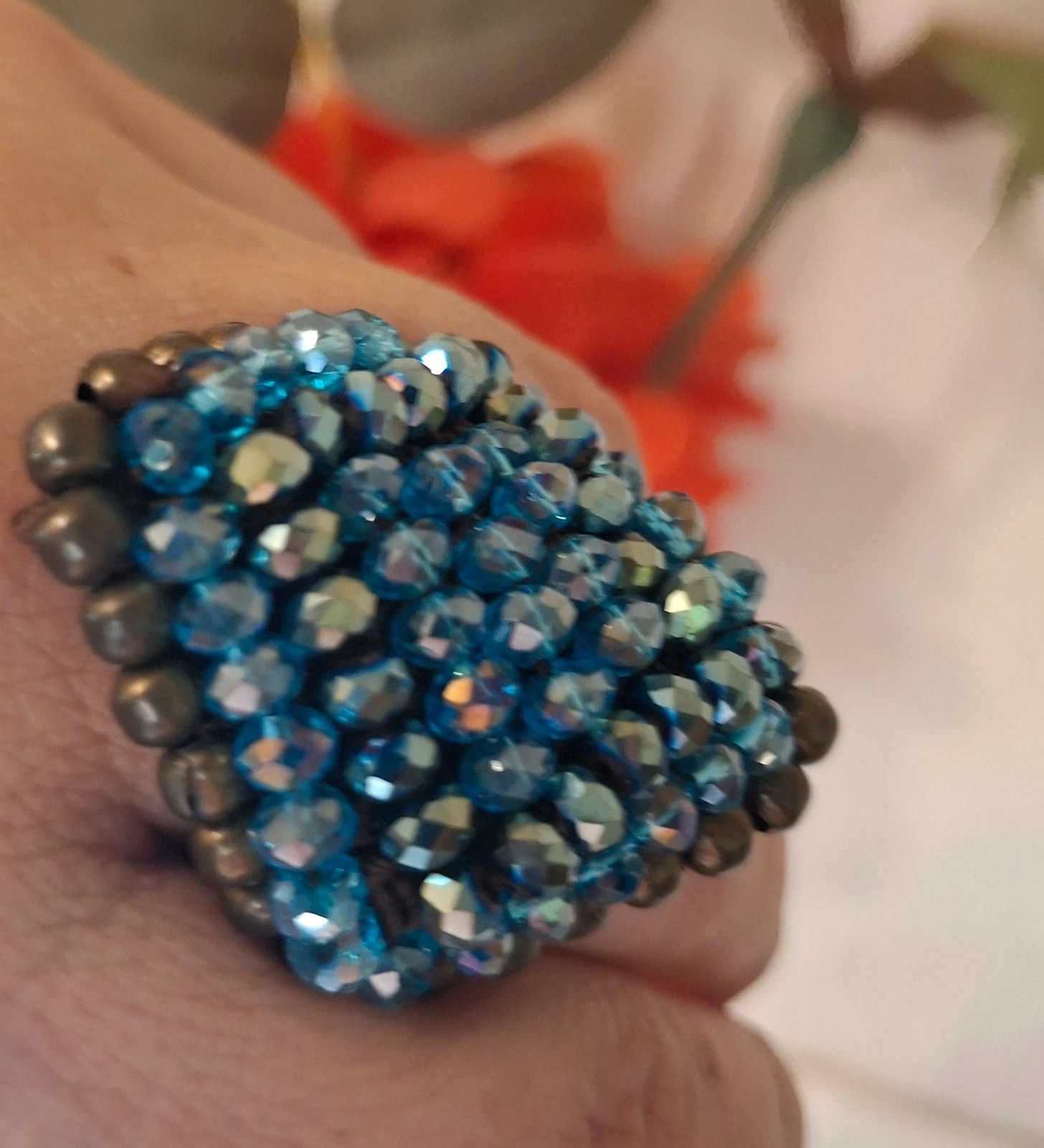 Grosse bague perles – Fait Main – taille Ajustable 2