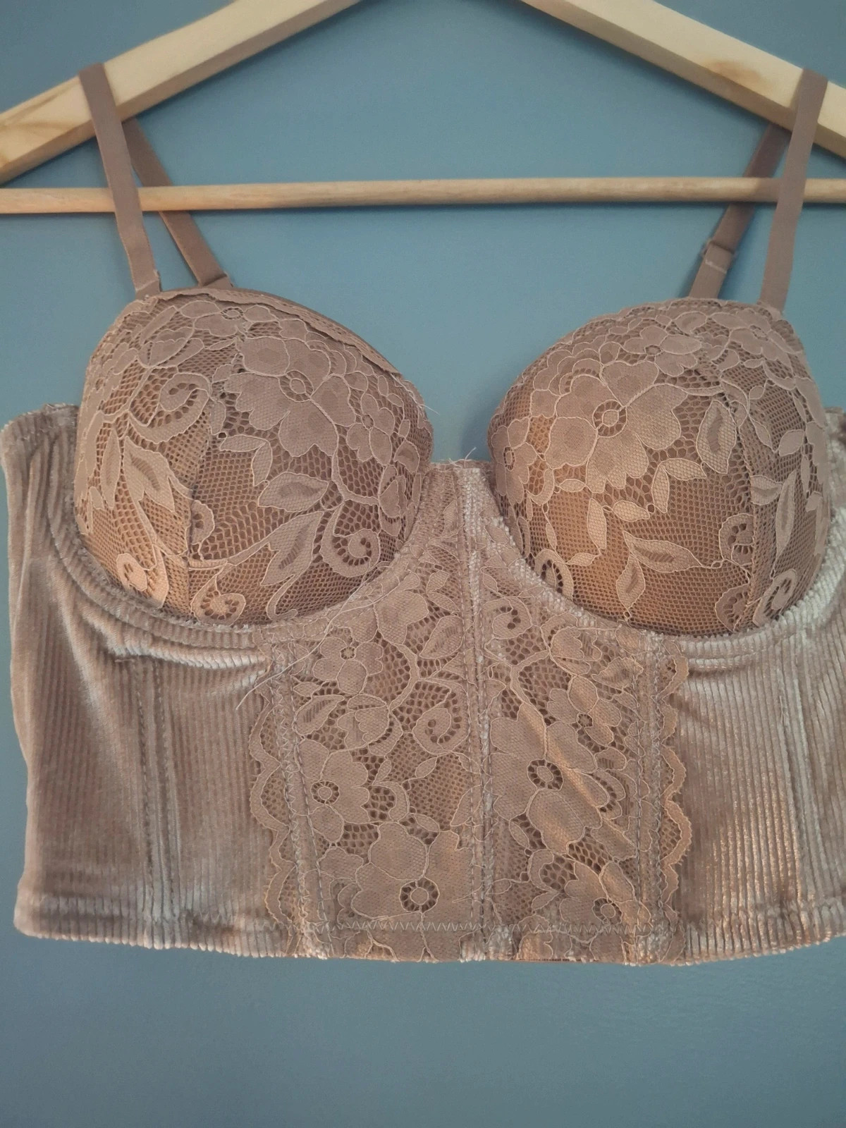 Bustier dentelle et velours couleur taupe – Hana – taille L / 40 / 12 3