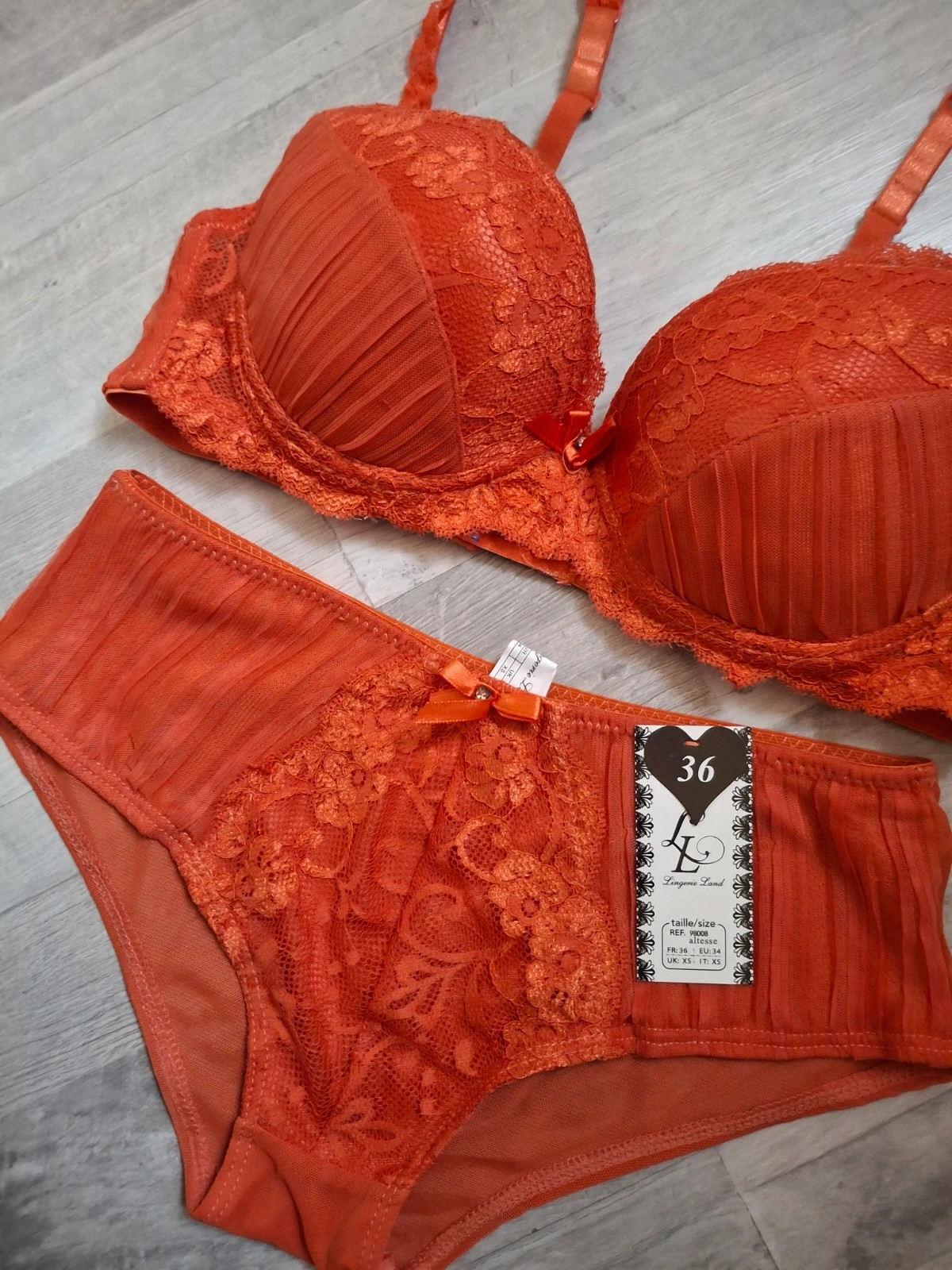 Ensemble lingerie 2pces Orange – Lingerie Land – taille S / 36 / 8 2