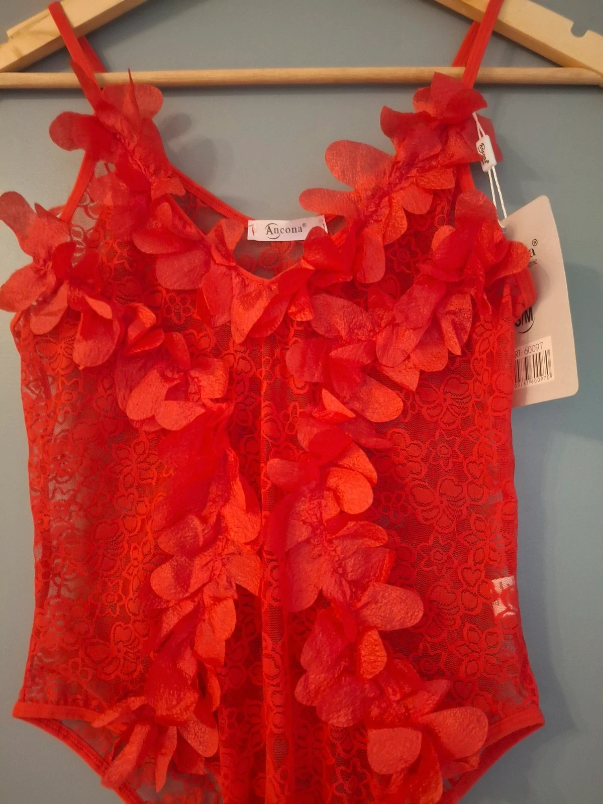 Body frou frou fleurs et dentelle Rouge – Ancona – taille M / 38 / 10 2