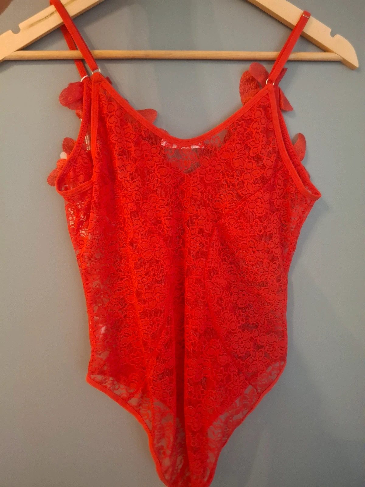 Body frou frou fleurs et dentelle Rouge – Ancona – taille M / 38 / 10 5