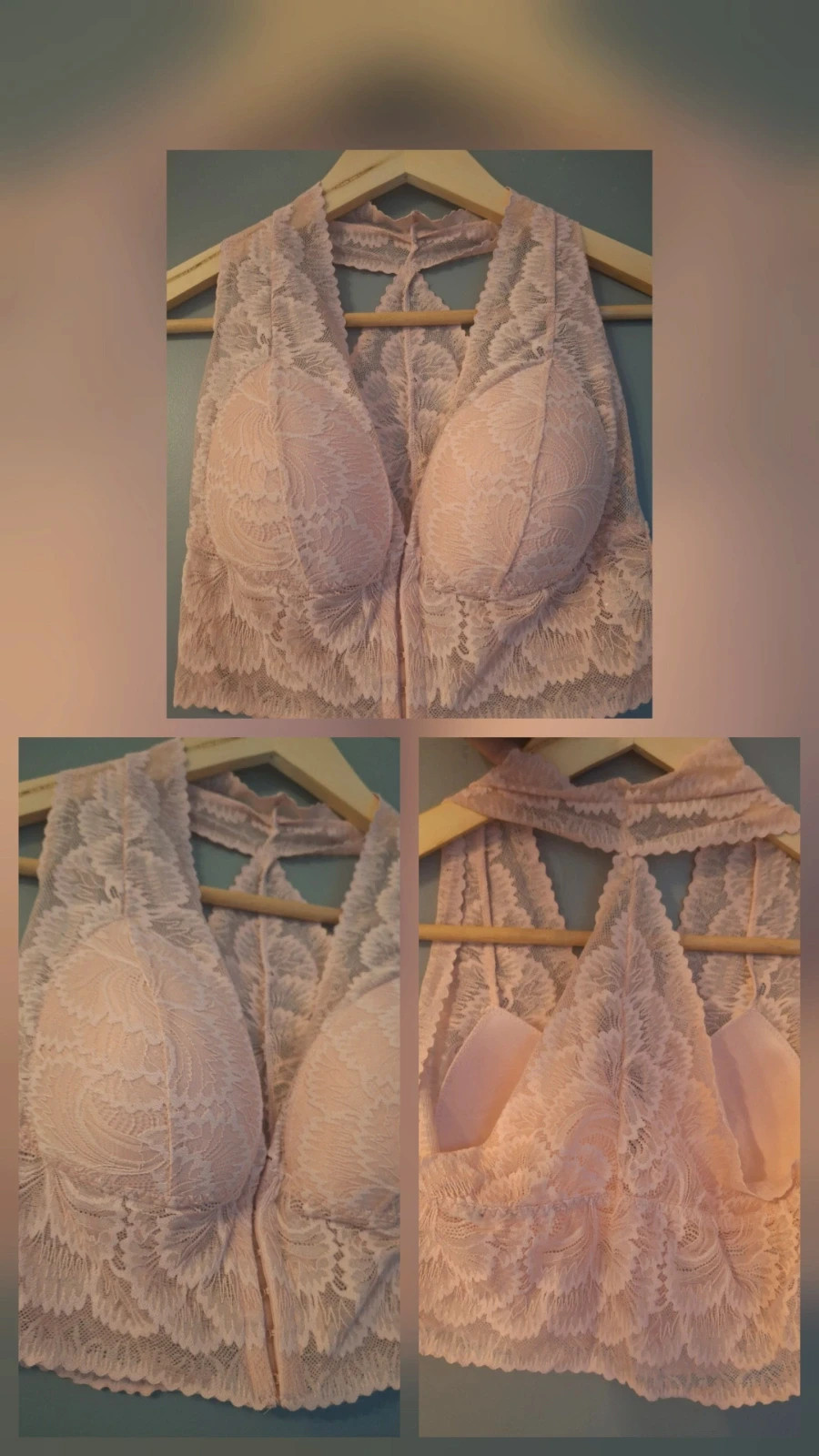 Bralette crop top dentelle ouverte devant dos en dentelle