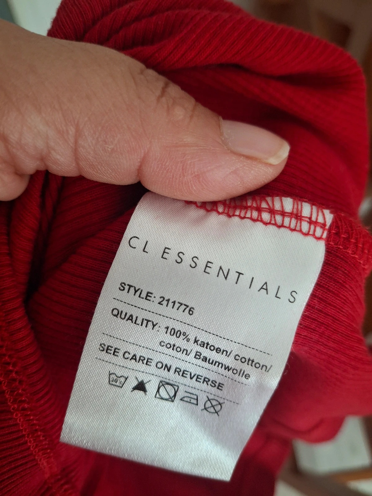 Pull en coton effet côtelé col montant Rouge – CL Essentials – taille L / 40 / 12 5